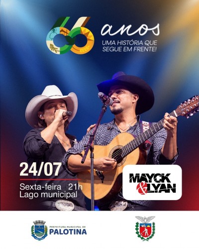 Show de Mayck & Lyan celebra os 66 anos de Palotina nesta sexta-feira 