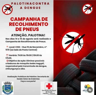 Palotina realiza campanha de recolhimento de pneus para combater a dengue