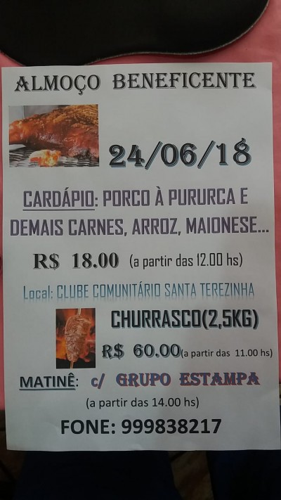 Grupo de amigos organizam almoço beneficente em Prol de Palotinense. participem!