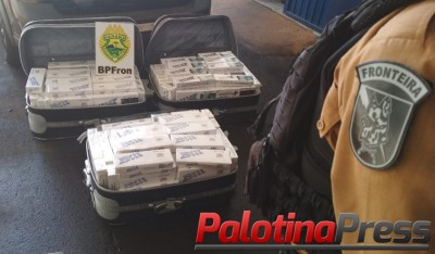 BPFron apreende cigarros contrabandeados em ônibus na cidade de Santa Tereza do Oeste-PR