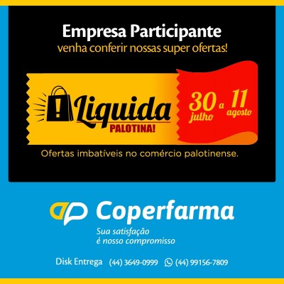 A Farmácia Coperfarma está participando da promoção Liquida Palotina. Faça-nos uma visita e confira.